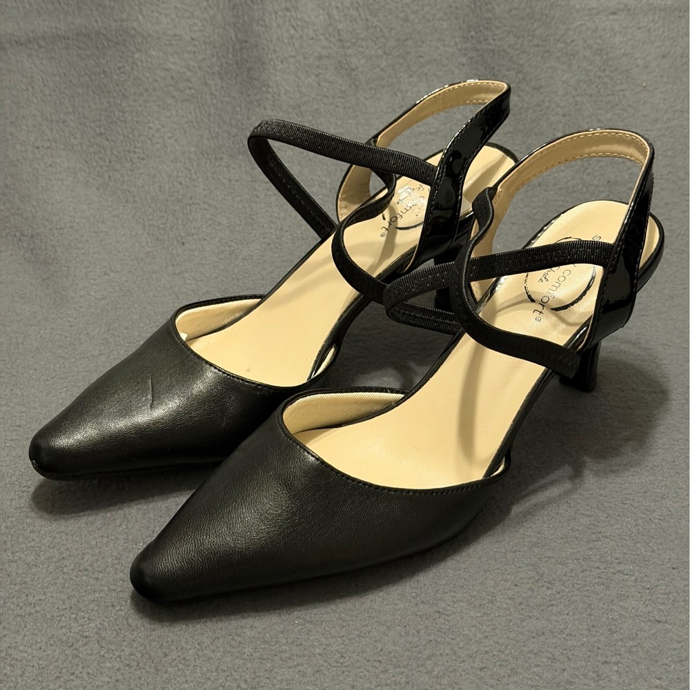 LifeStride Simply Comfort sz 7.5M Pointed Toe‎ Crisscross Strap Kitten Heels